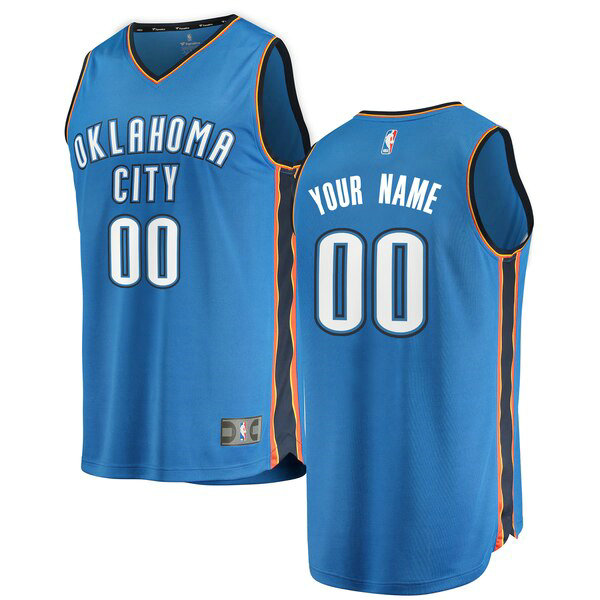 Camiseta Custom 0 Oklahoma City Thunder Icon Edition Azul Hombre